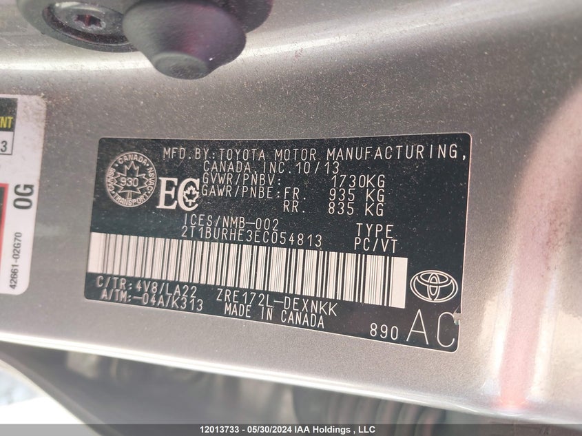 2014 Toyota Corolla Le VIN: 2T1BURHE3EC054813 Lot: 12013733