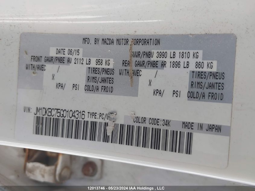 2016 Mazda Cx-3 VIN: JM1DKBC75G0104316 Lot: 12013746