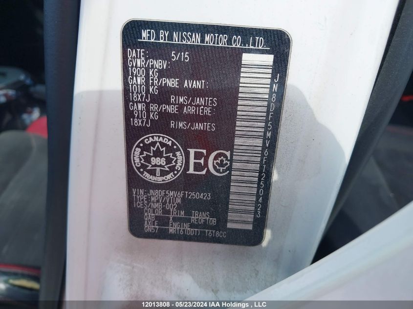 2015 Nissan Juke VIN: JN8DF5MV6FT250423 Lot: 12013808