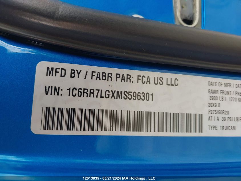 2021 Ram 1500 Classic Slt VIN: 1C6RR7LGXMS596301 Lot: 12013835