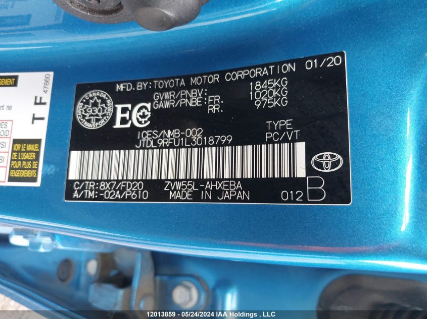 2020 Toyota Prius Awd-E/Technology Awd-E VIN: JTDL9RFU1L3018799 Lot: 12013859