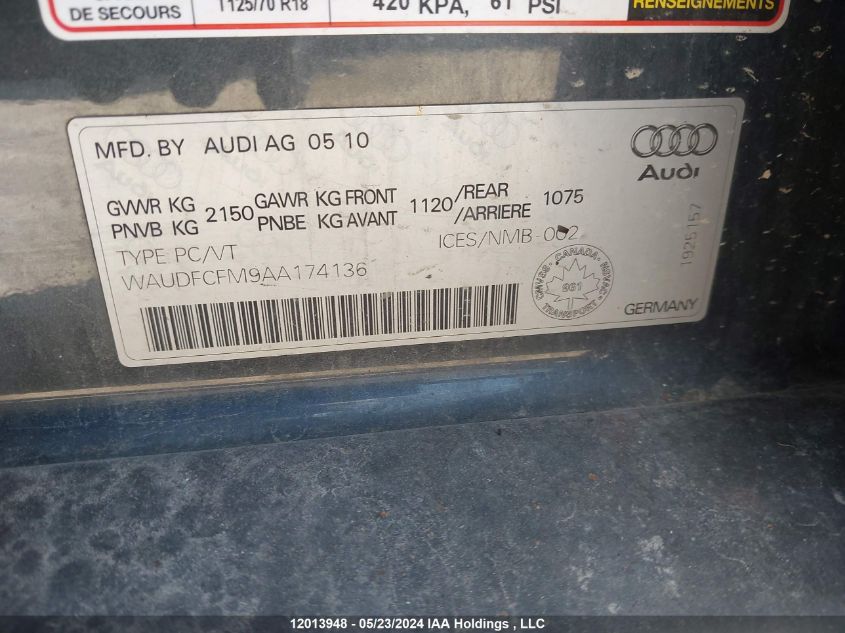 2010 Audi A3 VIN: WAUDFCFM9AA174136 Lot: 12013948