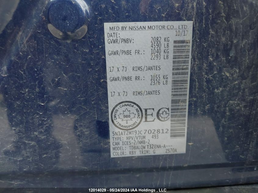 2018 Nissan Rogue VIN: 5N1AT2MT9JC702812 Lot: 12014029