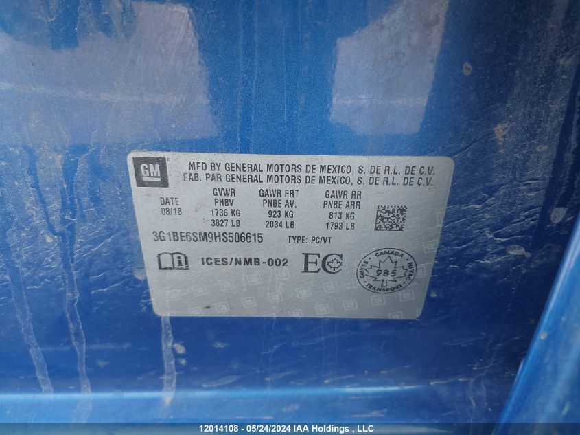2017 Chevrolet Cruze VIN: 3G1BE6SM9HS506615 Lot: 12014108