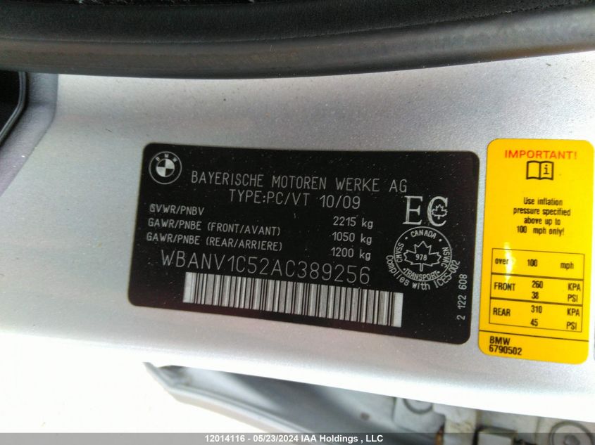 2010 BMW 528 Xi VIN: WBANV1C52AC389256 Lot: 12014116