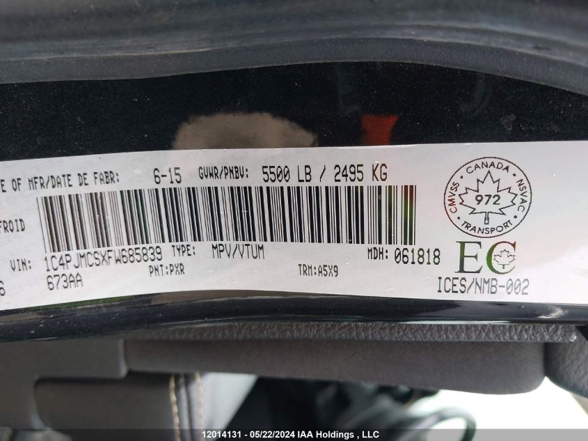 2015 Jeep Cherokee North VIN: 1C4PJMCSXFW685839 Lot: 12014131