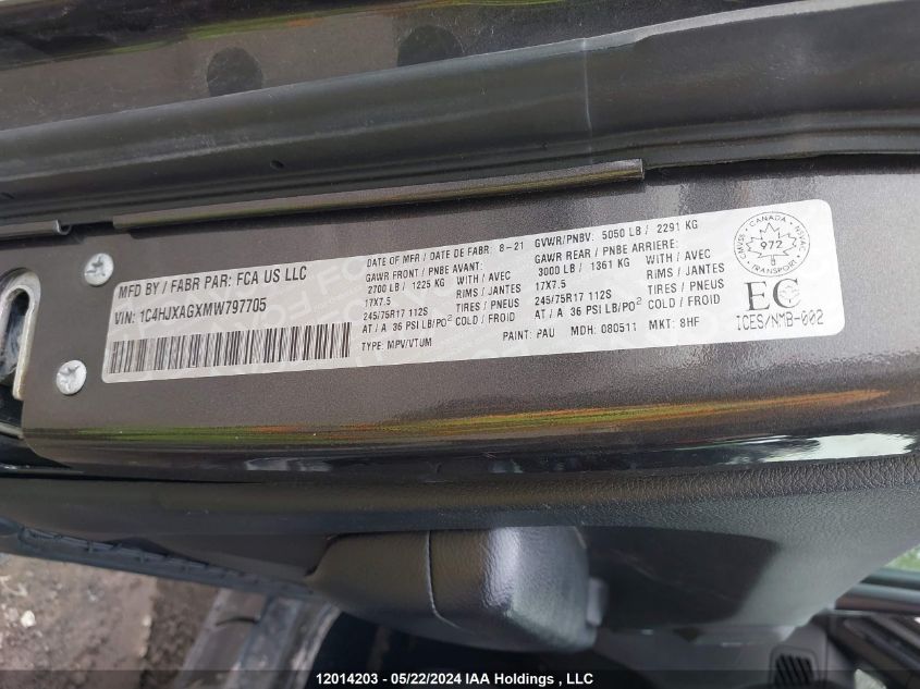 2021 Jeep Wrangler Sport VIN: 1C4HJXAGXMW797705 Lot: 12014203