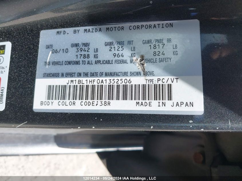 2010 Mazda Mazda3 VIN: JM1BL1HF0A1352506 Lot: 12014234