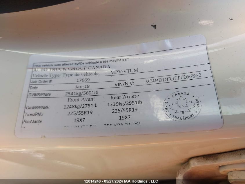 2018 Dodge Journey Gt VIN: 3C4PDDFG7JT266862 Lot: 12014240