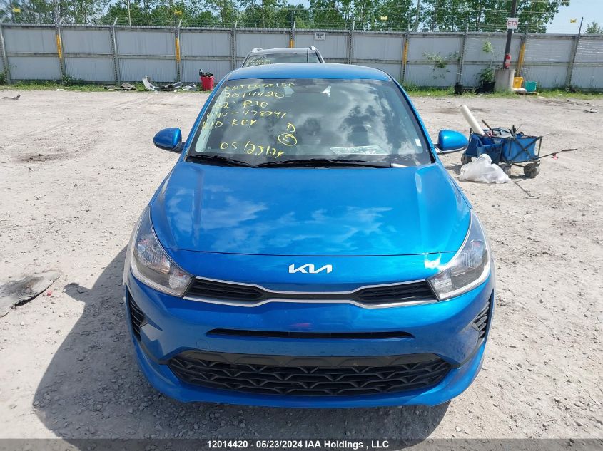 2022 Kia Rio S VIN: 3KPA25AD2NE478741 Lot: 12014420