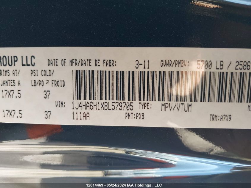 2011 Jeep Wrangler Unlimited VIN: 1J4HA6H1XBL579705 Lot: 12014469