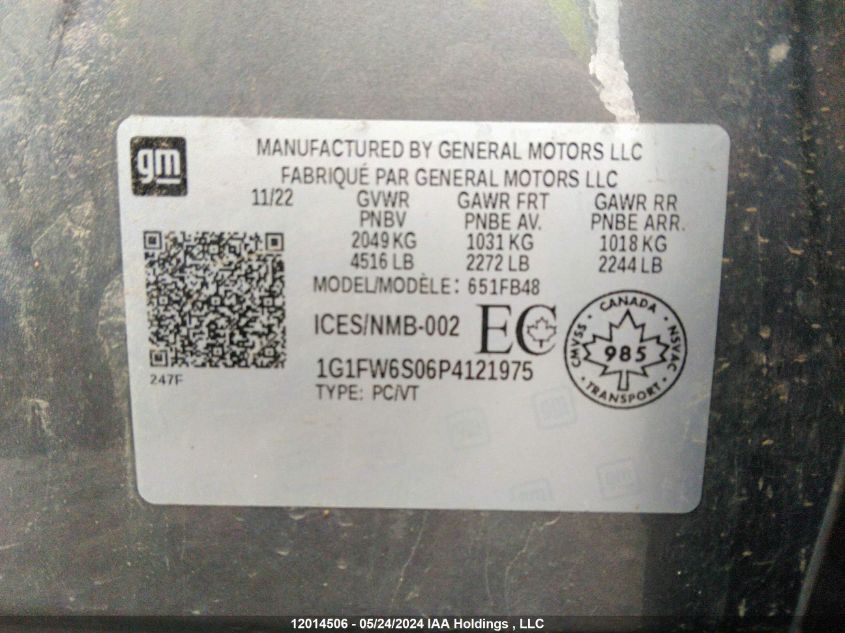 2023 Chevrolet Bolt Ev 1Lt VIN: 1G1FW6S06P4121975 Lot: 12014506