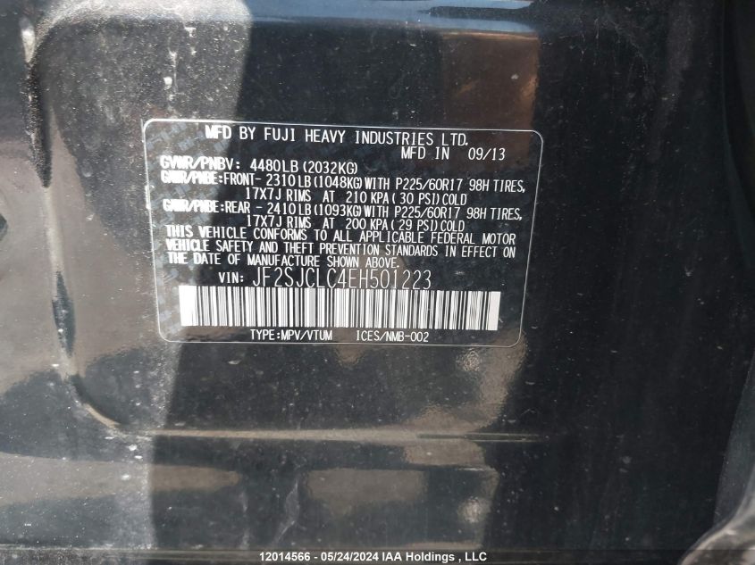 2014 Subaru Forester VIN: JF2SJCLC4EH501223 Lot: 12014566