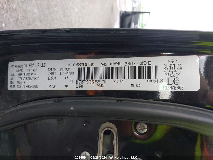 2015 Dodge Ram 1500 VIN: 1C6RR7TM6FS677823 Lot: 12014594