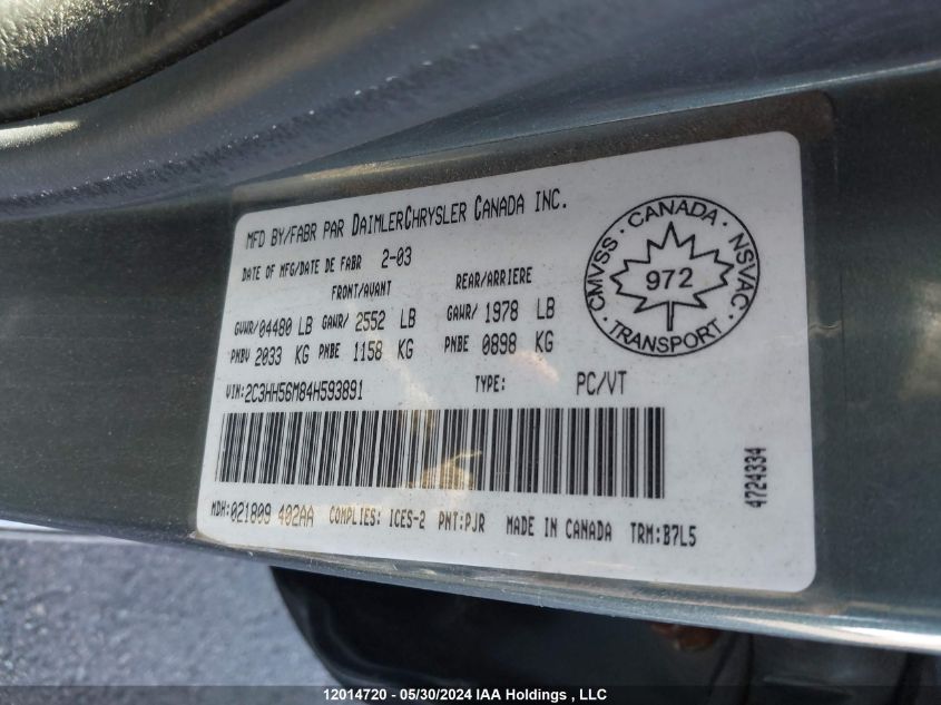 2004 Chrysler Intrepid VIN: 2C3HH56M84H593891 Lot: 12014720