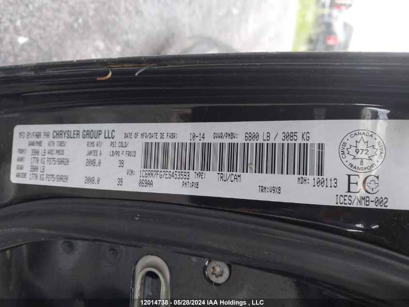 2014 Ram 1500 St VIN: 1C6RR7FG7ES453593 Lot: 12014738