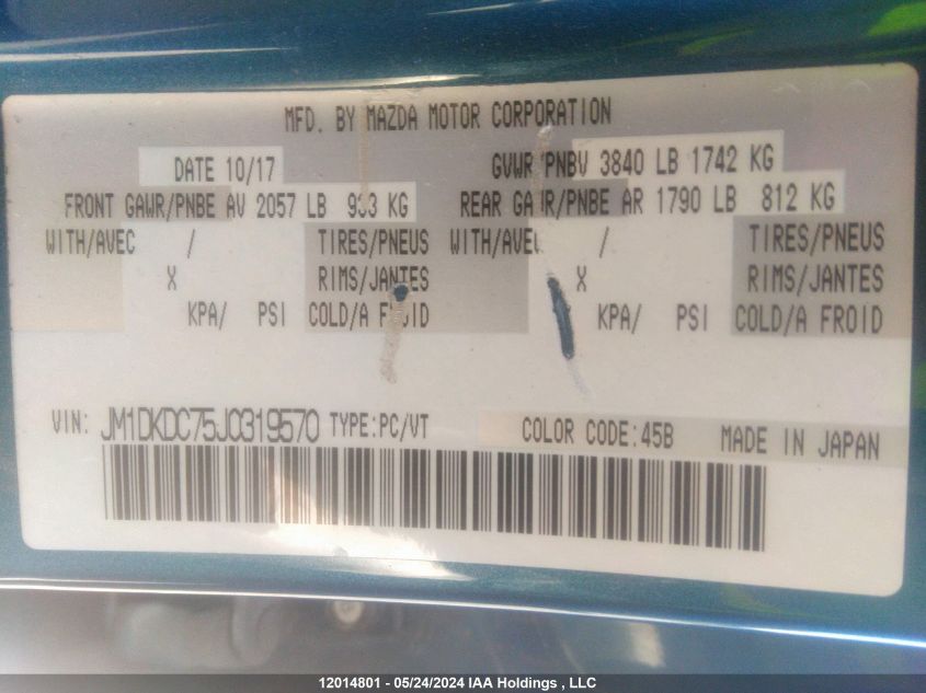 2018 Mazda Cx-3 Touring VIN: JM1DKDC75J0319570 Lot: 12014801
