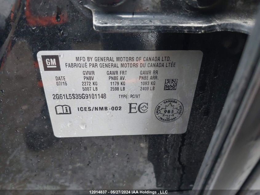 2016 Cadillac Xts VIN: 2G61L5S35G9101148 Lot: 12014837