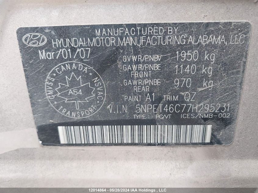 5NPET46C77H295231 2007 Hyundai Sonata Gls