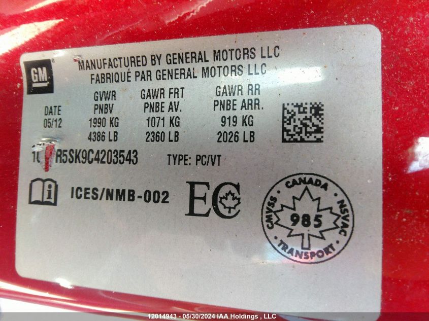 2012 Buick Verano VIN: 1G4PR5SK9C4203543 Lot: 12014943