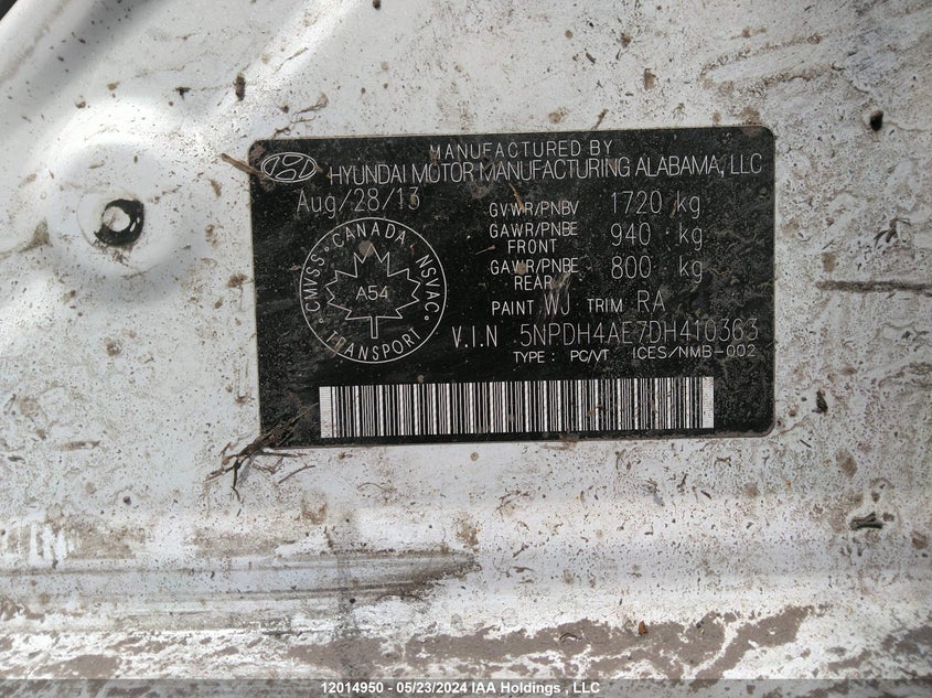 2013 Hyundai Elantra Gls/Limited VIN: 5NPDH4AE7DH410363 Lot: 12014950