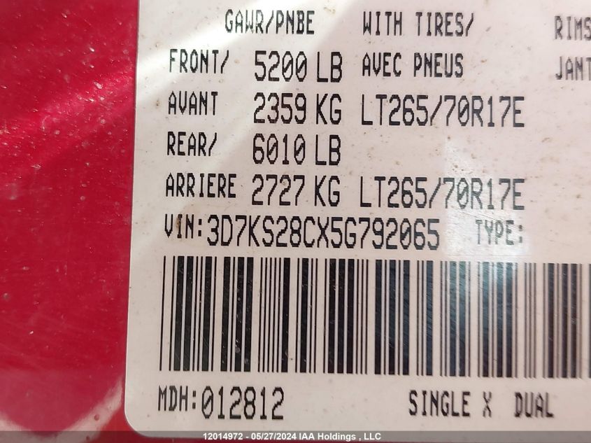 2005 Dodge Ram 2500 Slt/Laramie VIN: 3D7KS28CX5G792065 Lot: 12014972