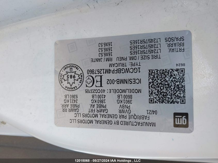 2021 Chevrolet Express Cargo Van VIN: 1GCWGBFP4M1267860 Lot: 12015068