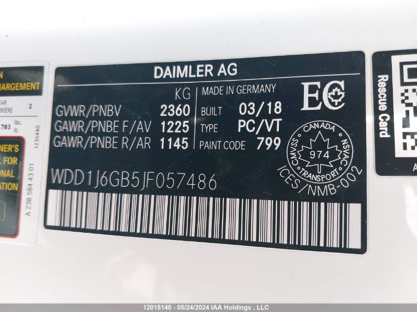 2018 Mercedes-Benz E 400 4Matic VIN: WDD1J6GB5JF057486 Lot: 12015140