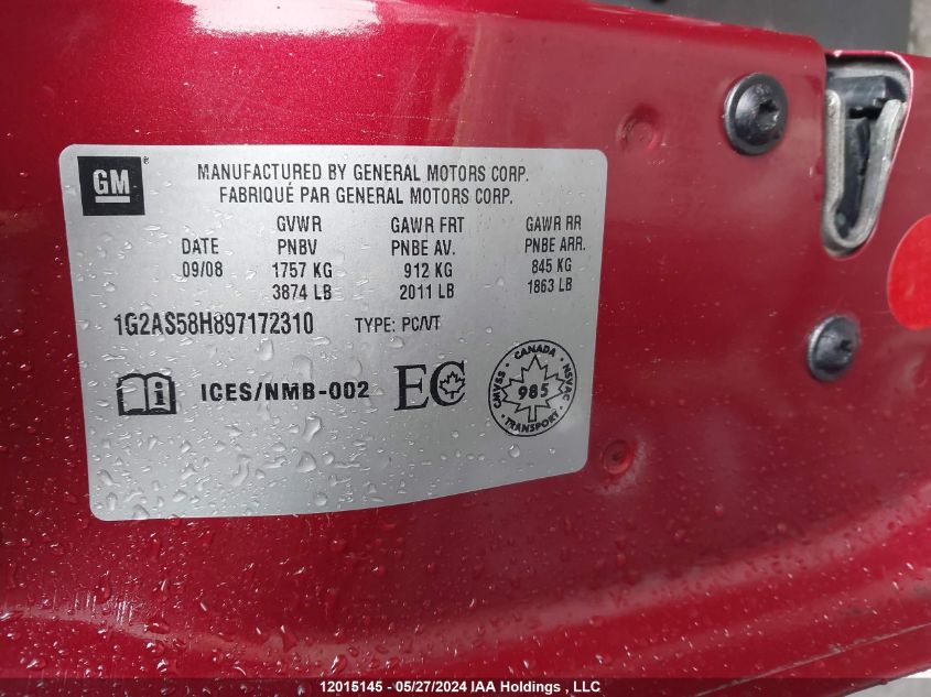 2009 Pontiac G5 VIN: 1G2AS58H897172310 Lot: 12015145