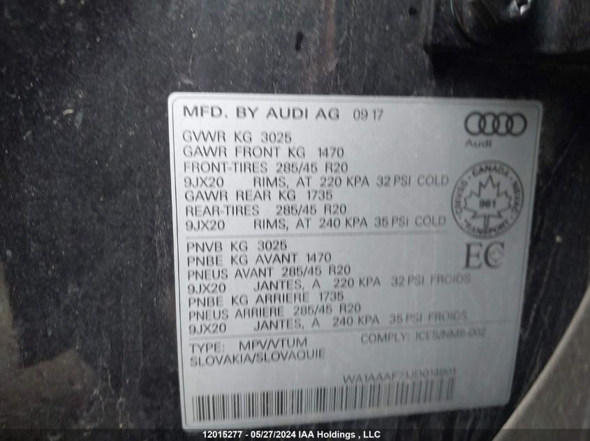 2018 Audi Q7 Premium VIN: WA1AAAF71JD014991 Lot: 12015277