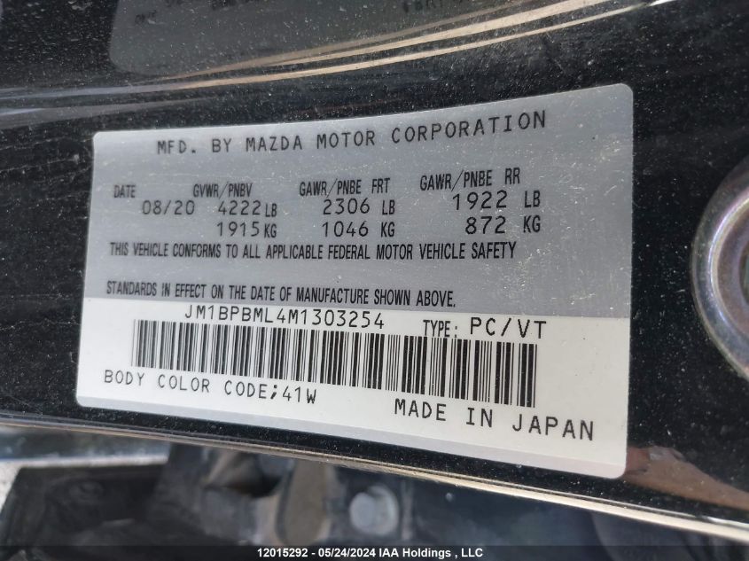 2021 Mazda 3 Premium VIN: JM1BPBML4M1303254 Lot: 12015292