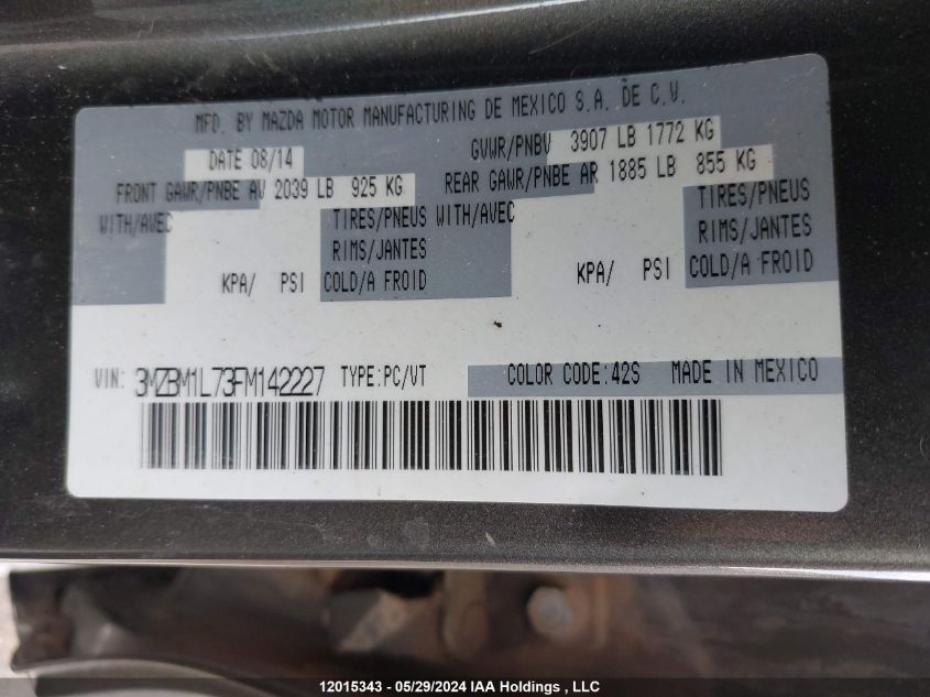 2015 Mazda Mazda3 VIN: 3MZBM1L73FM142227 Lot: 12015343