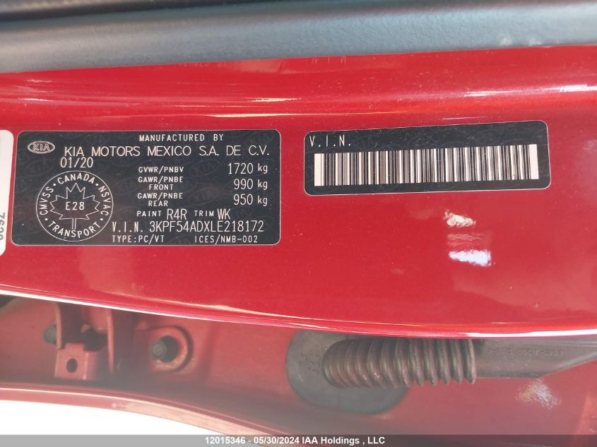 2020 Kia Forte VIN: 3KPF54ADXLE218172 Lot: 12015346