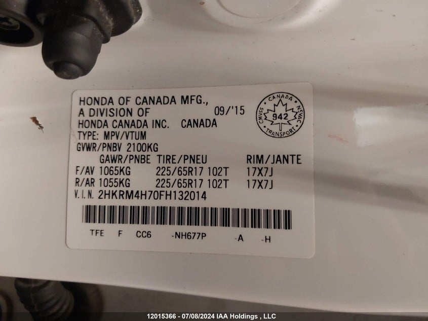 2015 Honda Cr-V VIN: 2HKRM4H70FH132014 Lot: 12015366