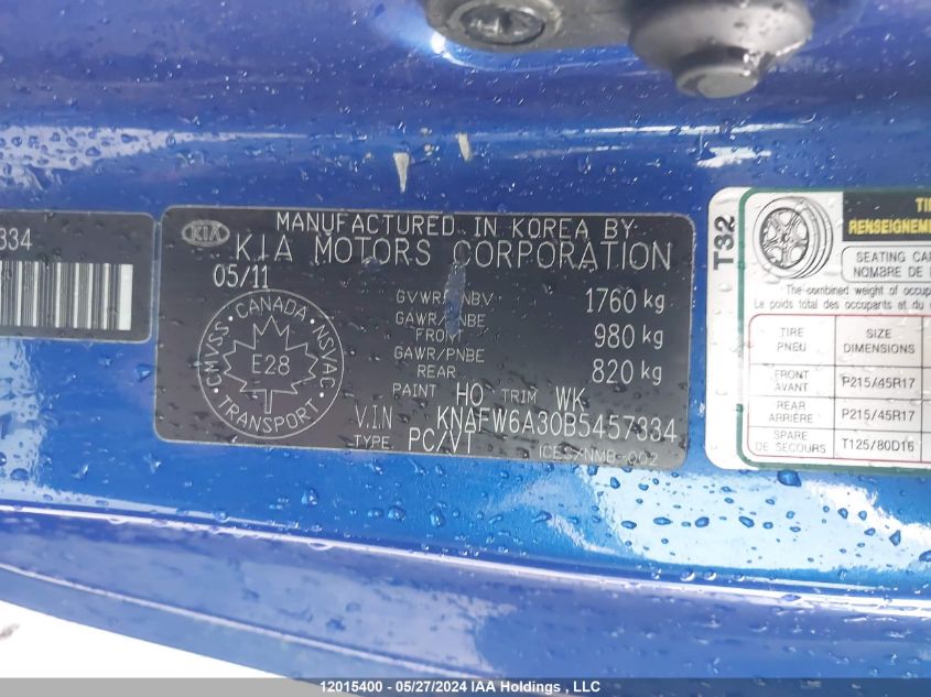 2011 Kia Forte Koup VIN: KNAFW6A30B5457334 Lot: 12015400