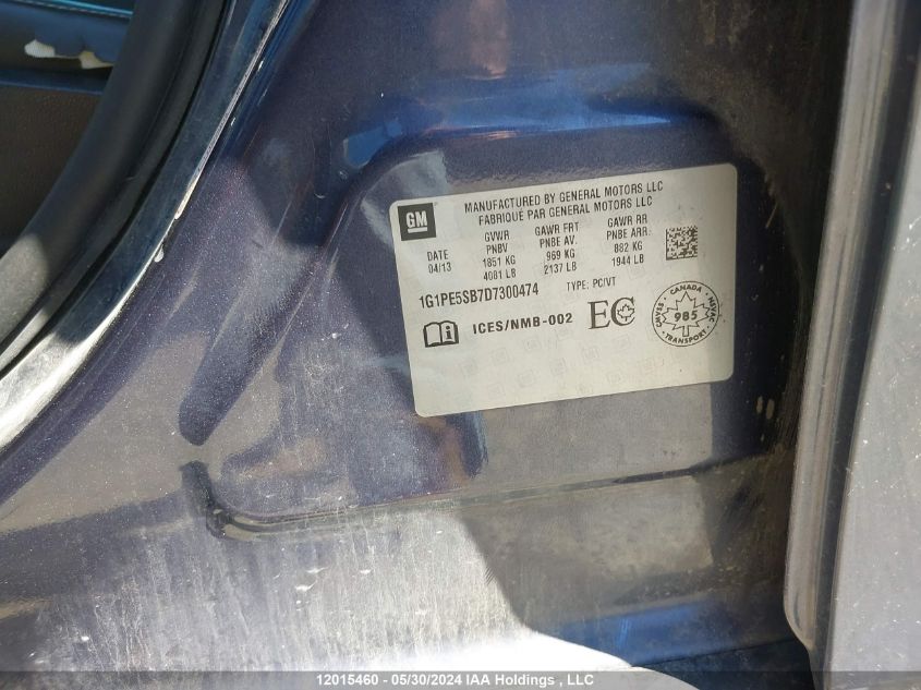 2013 Chevrolet Cruze VIN: 1G1PE5SB7D7300474 Lot: 12015460