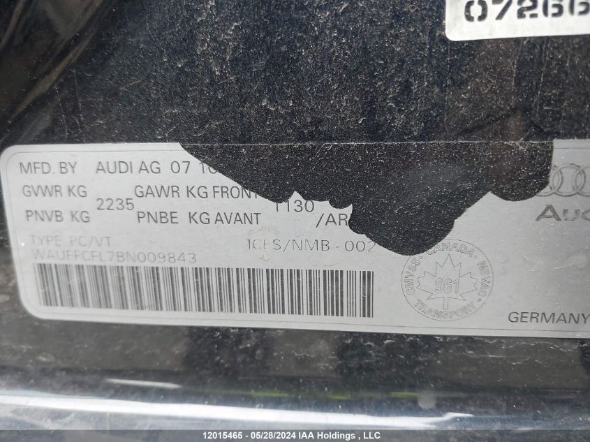 2011 Audi A4 Premium Plus VIN: WAUFFCFL7BN009843 Lot: 12015465