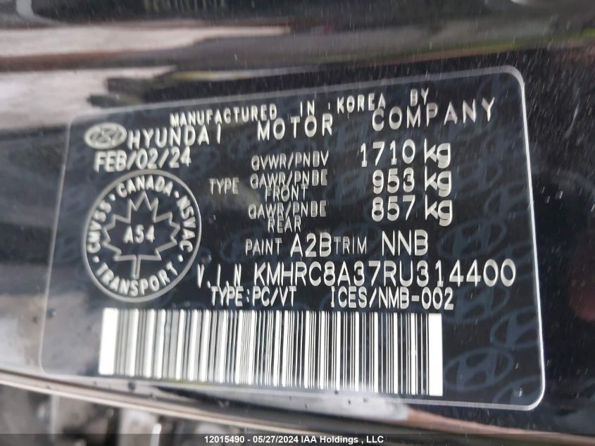 2024 Hyundai Venue Sel/Limited VIN: KMHRC8A37RU314400 Lot: 12015490