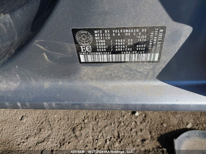 2021 Volkswagen Jetta VIN: 3VWE57BU6MM010547 Lot: 12015538