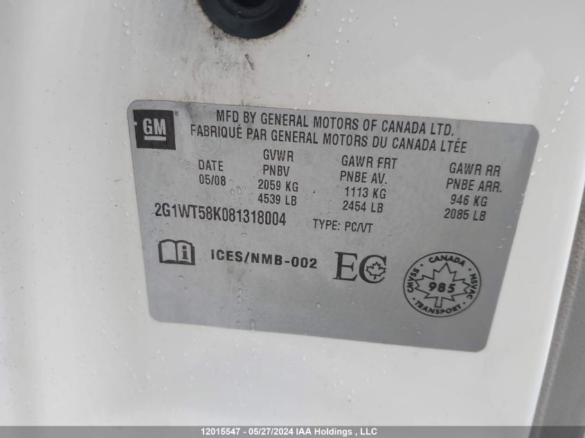 2008 Chevrolet Impala VIN: 2G1WT58K081318004 Lot: 12015547