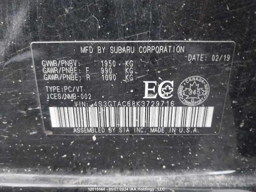 2019 Subaru Impreza Premium VIN: 4S3GTAC68K3729716 Lot: 12015568