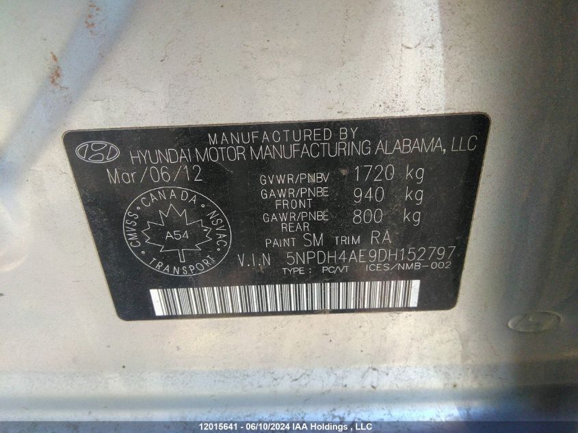 2013 Hyundai Elantra Gl VIN: 5NPDH4AE9DH152797 Lot: 12015641