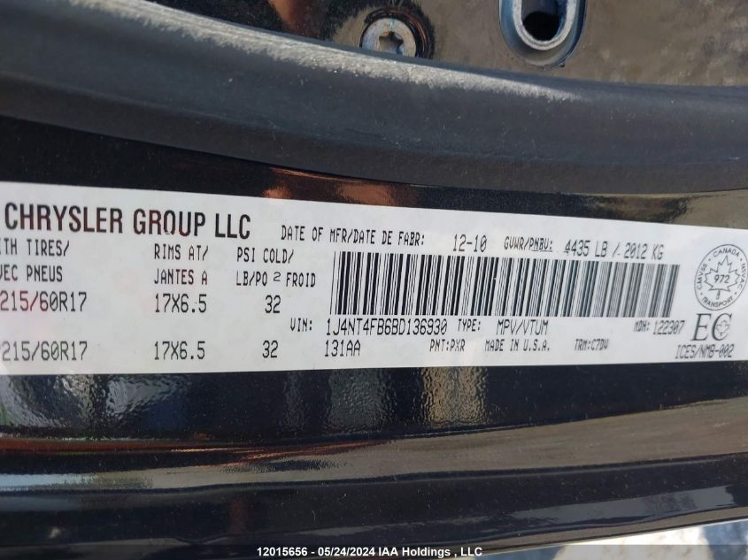 2011 Jeep Compass VIN: 1J4NT4FB6BD136930 Lot: 12015656