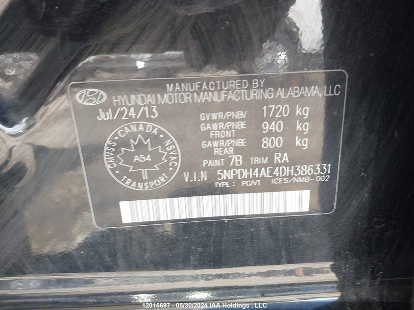 2013 Hyundai Elantra Gl VIN: 5NPDH4AE4DH386331 Lot: 12015697