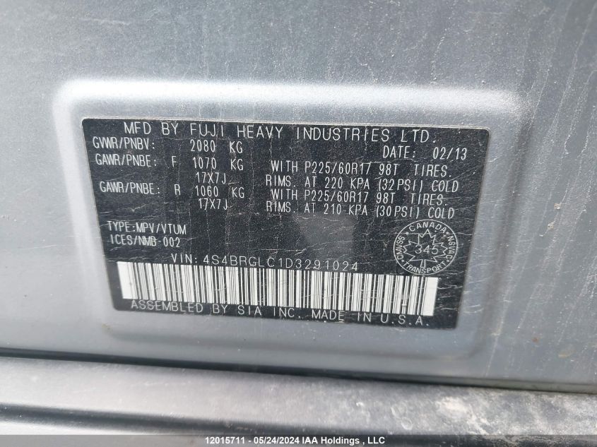 2013 Subaru Outback 2.5I Limited VIN: 4S4BRGLC1D3291024 Lot: 12015711