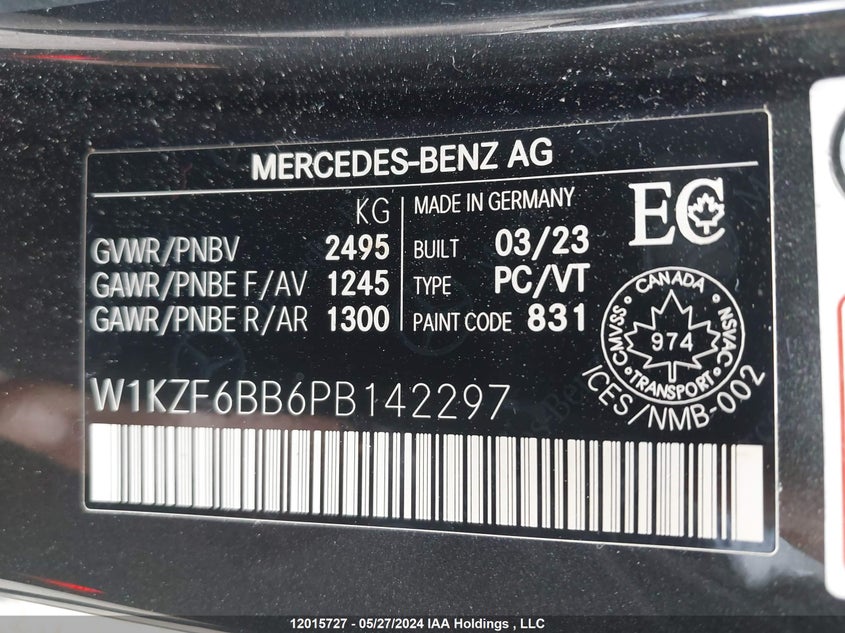 2023 Mercedes-Benz E-Class VIN: W1KZF6BB6PB142297 Lot: 12015727