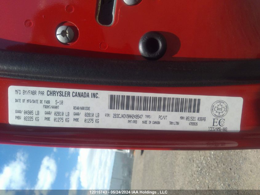 2010 Dodge Challenger Se VIN: 2B3CJ4DV9AH249547 Lot: 12015743