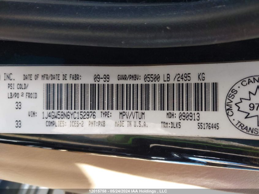 2000 Jeep Grand Cherokee VIN: 1J4GW58N6YC152976 Lot: 12015758