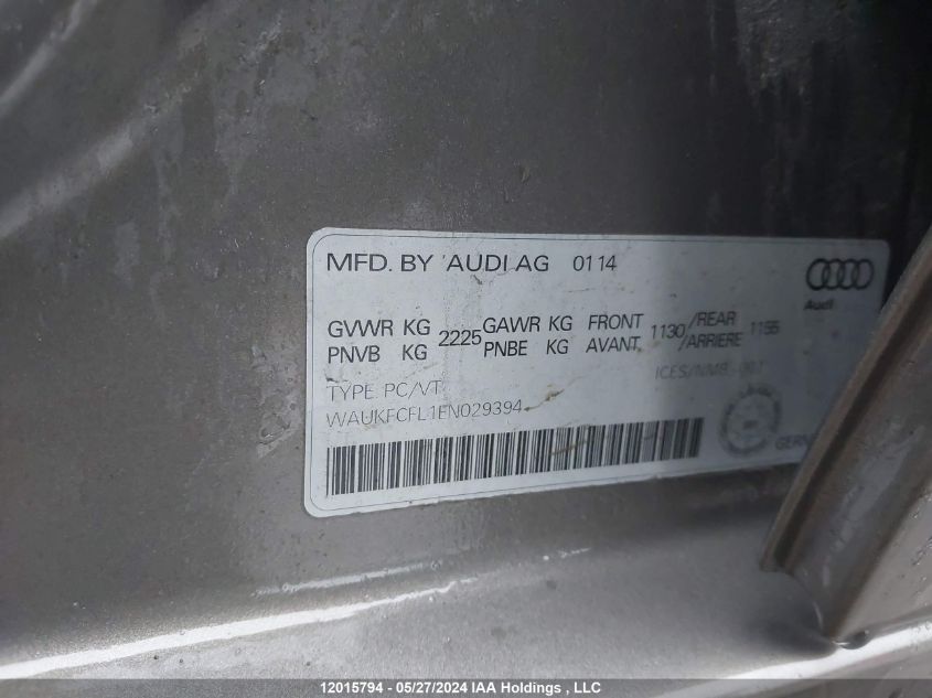 2014 Audi A4 Prestige VIN: WAUKFCFL1EN029394 Lot: 12015794