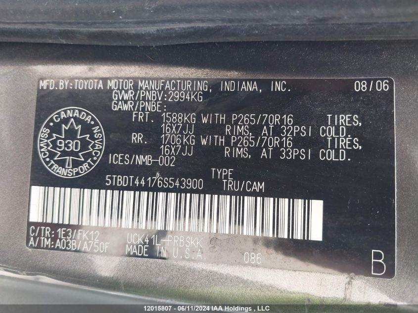 5TBDT44176S543900 2006 Toyota Tundra V8